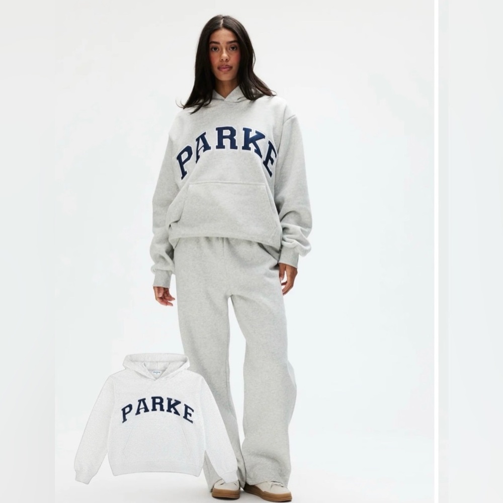 PARKE Varsity Hoodie Sweatshirt | Gray with Navy Logo | Size S/M - Picture 2 of 8